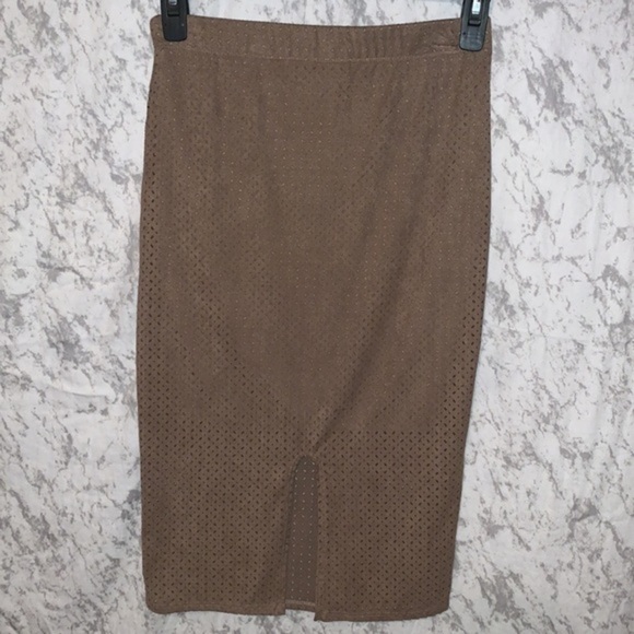 JESSE & J SUEDE PENCIL SKIRT MOCHA SIZE MEDIUM - Picture 3 of 7